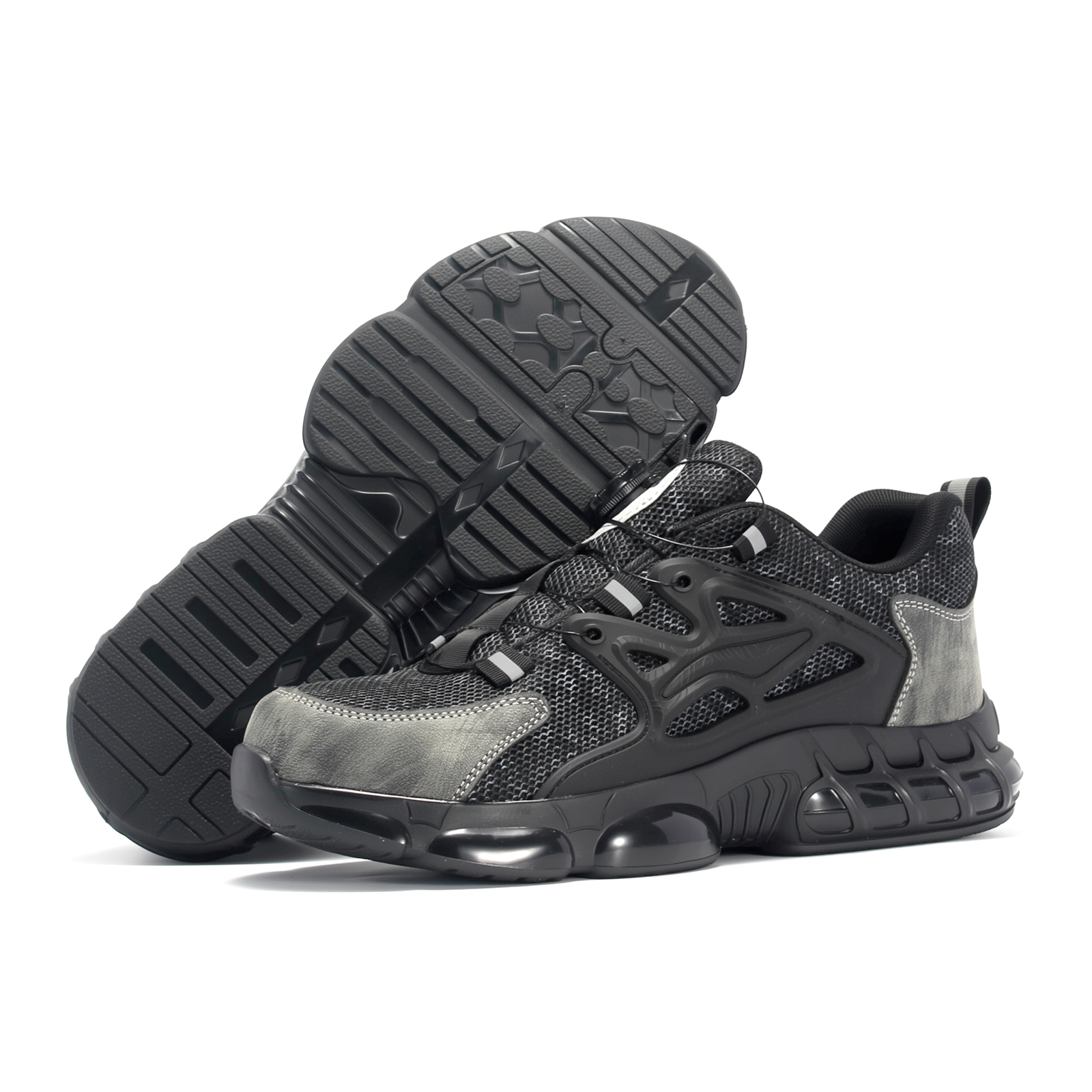  Men's Fashionable Black Safety Work Boots Lightweight Protective Steel Toe Genuine Leather Industrial Work Safety Shoes