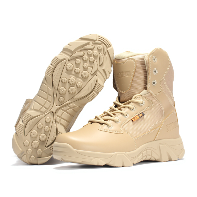 Men's Tactical Boots High-Tall Fashion Anti-Collision Hiking Shoes Waterproof Rubber Lace-Up for Outdoor Summer Winter