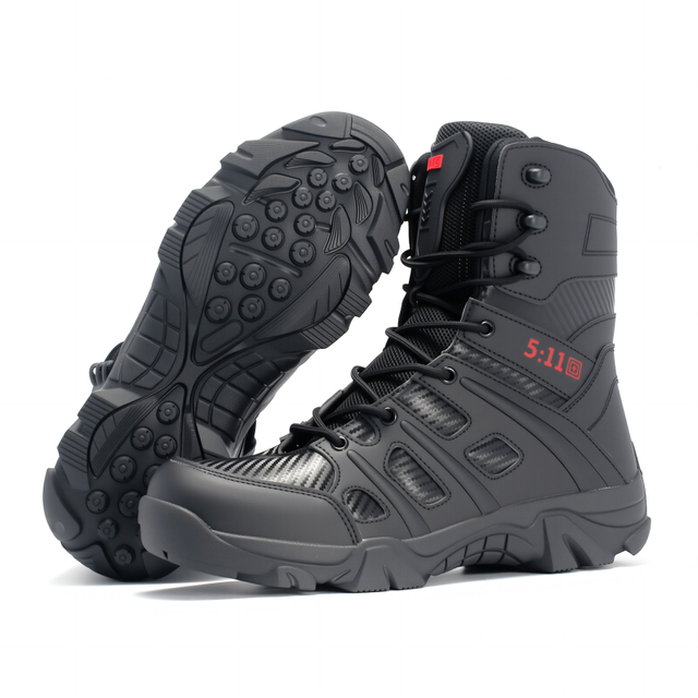 Men's Tactical Hiking Boots Waterproof And Wear-Resist Black Steel Toe Feature Training for Outdoor Activities