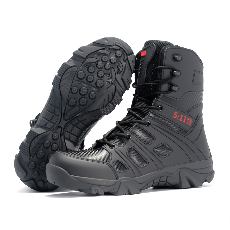 Men's Tactical Hiking Boots Waterproof And Wear-Resist Black Steel Toe Feature Training for Outdoor Activities