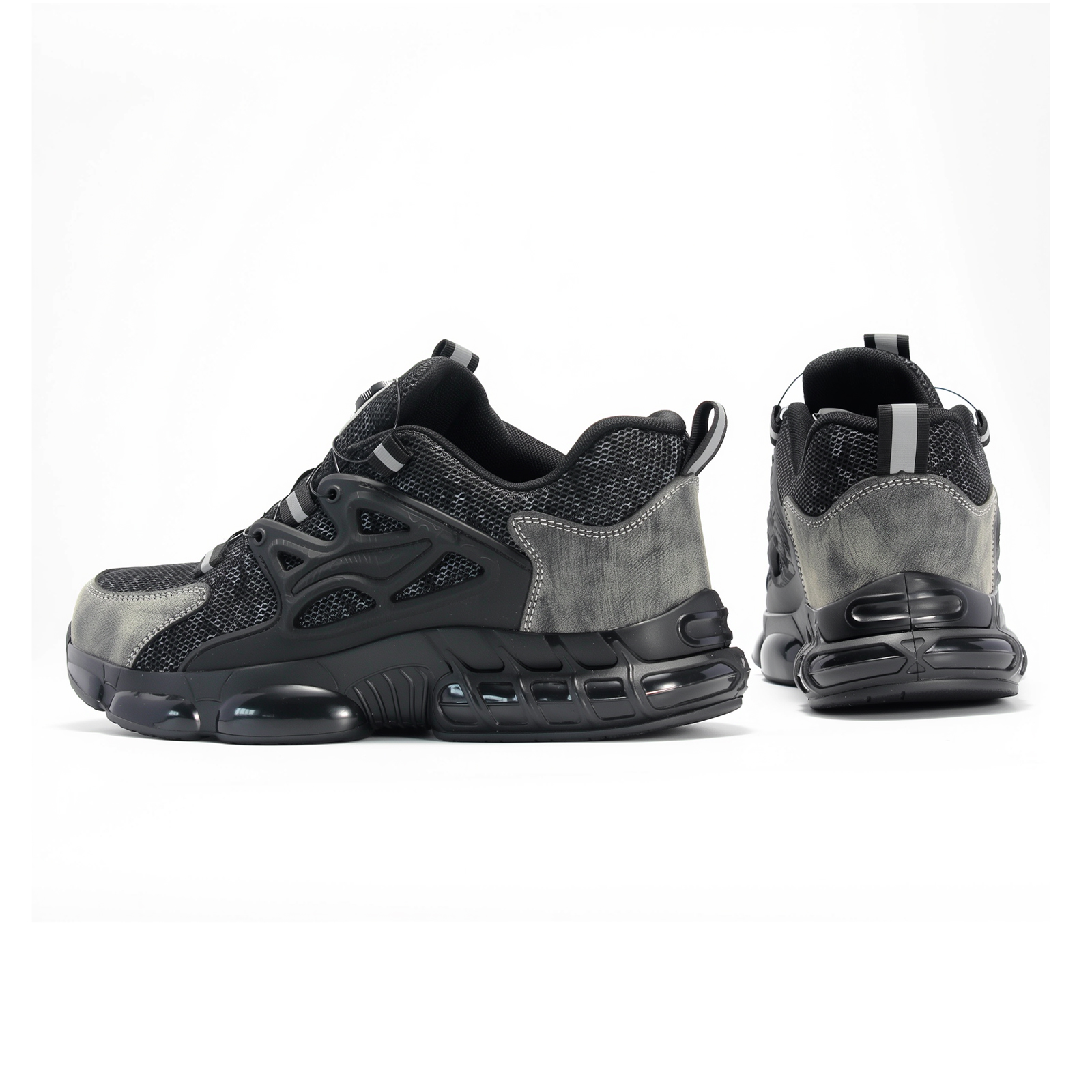  Men's Fashionable Black Safety Work Boots Lightweight Protective Steel Toe Genuine Leather Industrial Work Safety Shoes